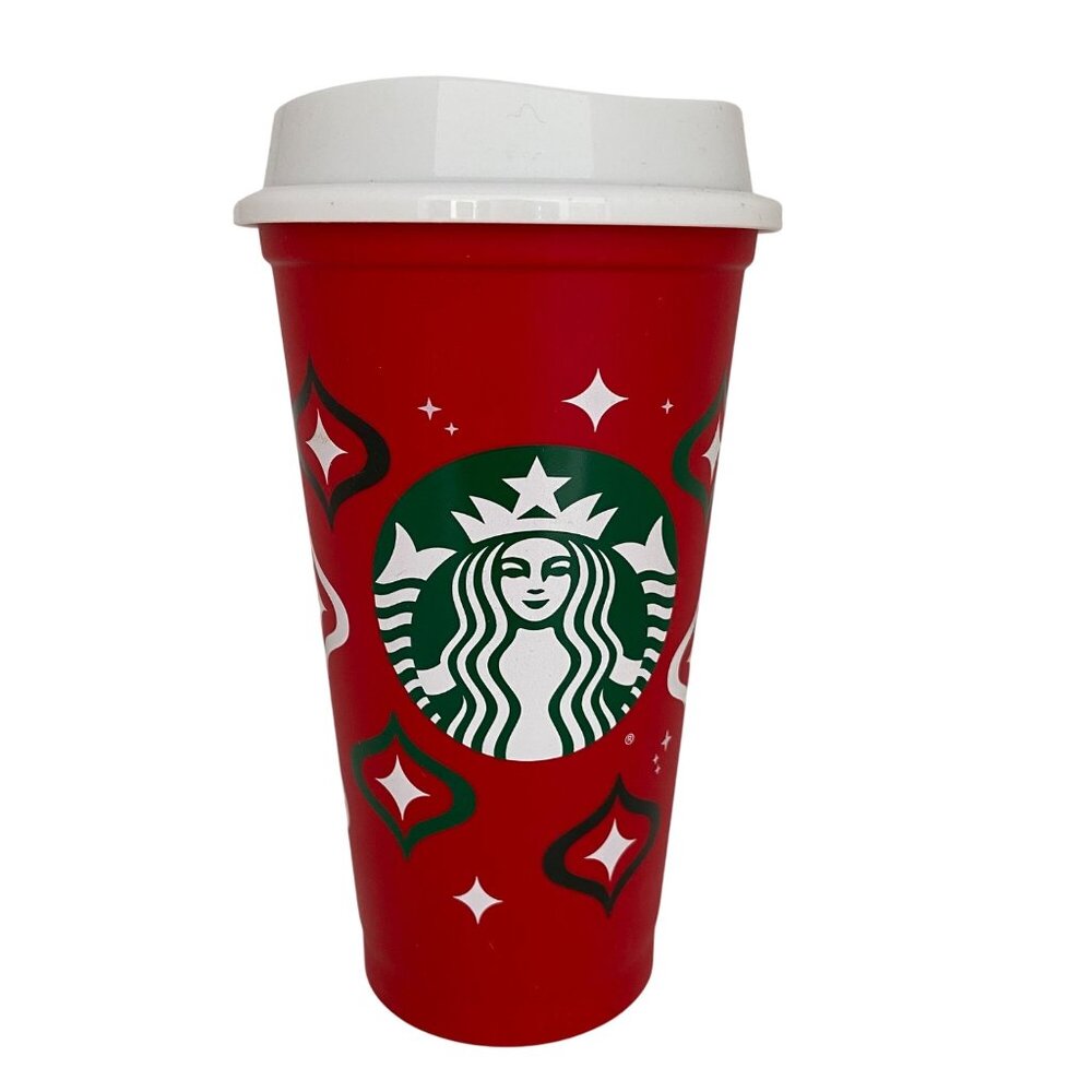 Starbucks Red Holiday Reusable Coffee Cup 16 Oz With White Lid
